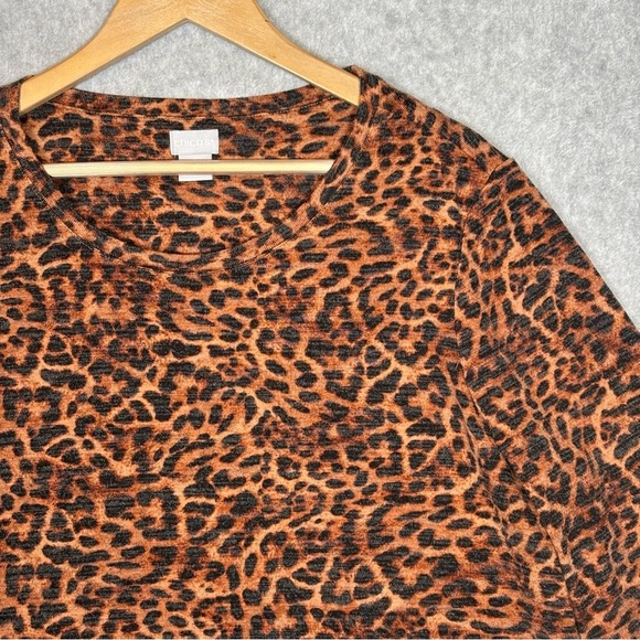 Chico’s Animal Leopard Print Long Sleeve Top-Brown/Black-Women Size 3/XL - Picture 1 of 5